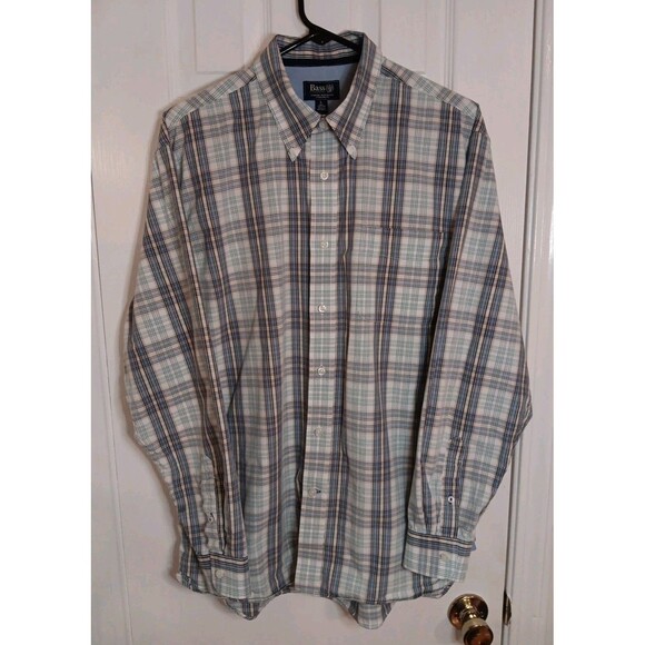 Mens Bass Long Sleeve Button Down Shirt Large Check Shirt - Picture 1 of 5